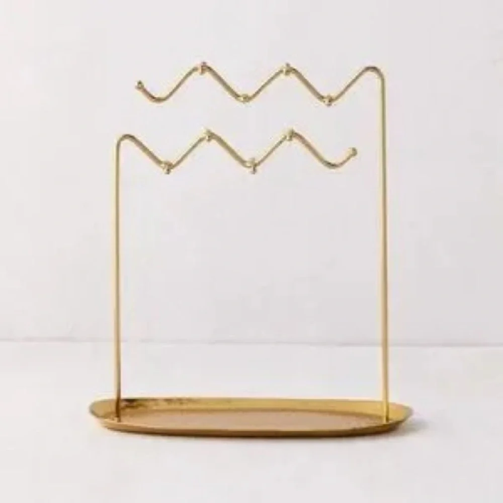 URBAN OUTFITTERS Gold-Hammered Metal Alula Jewelry Stand Catch-All Dish Zig-Zag